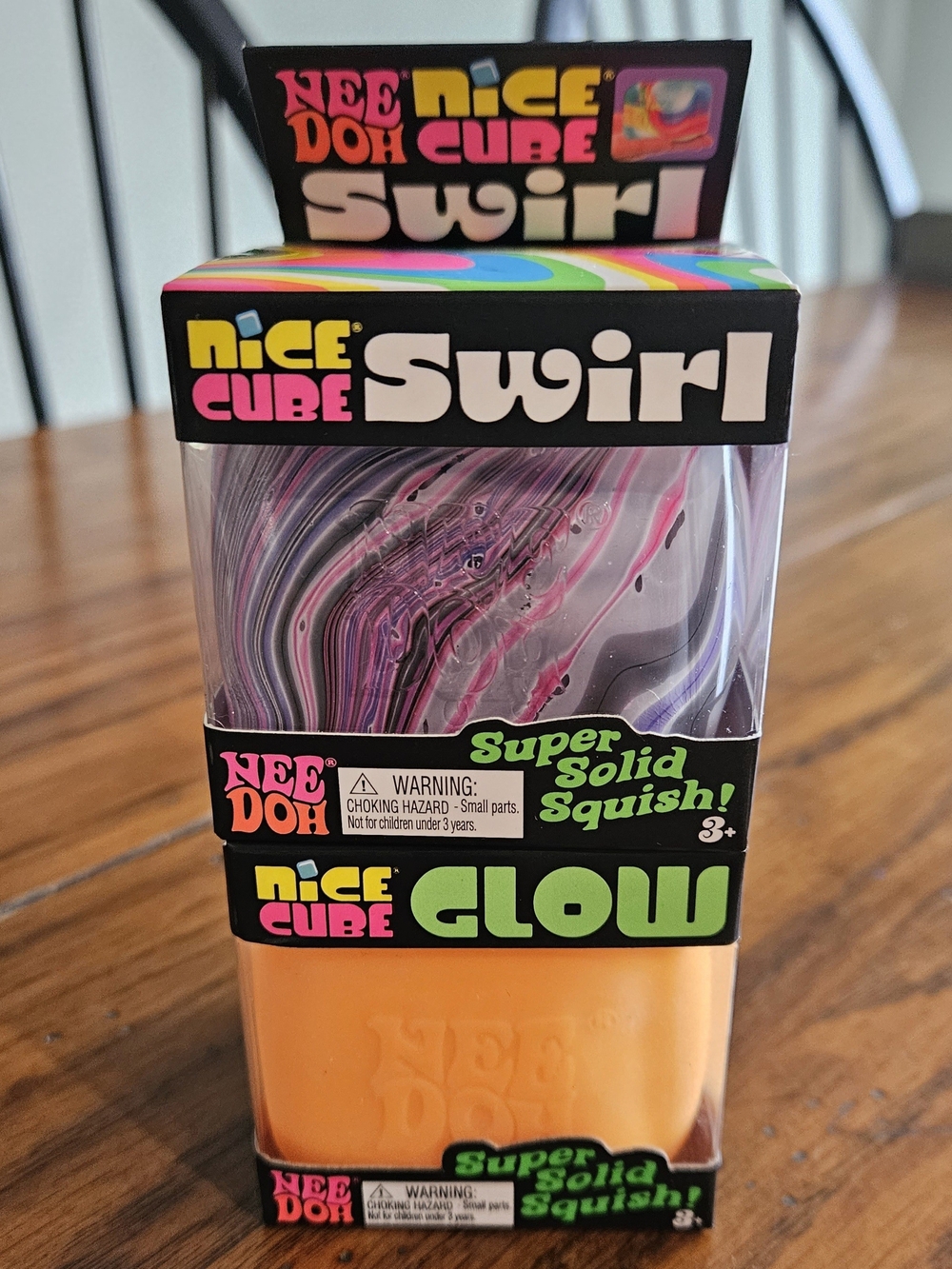 Authentic Needoh Nice Cube Swirl and Glow Squish - Orange & Purple